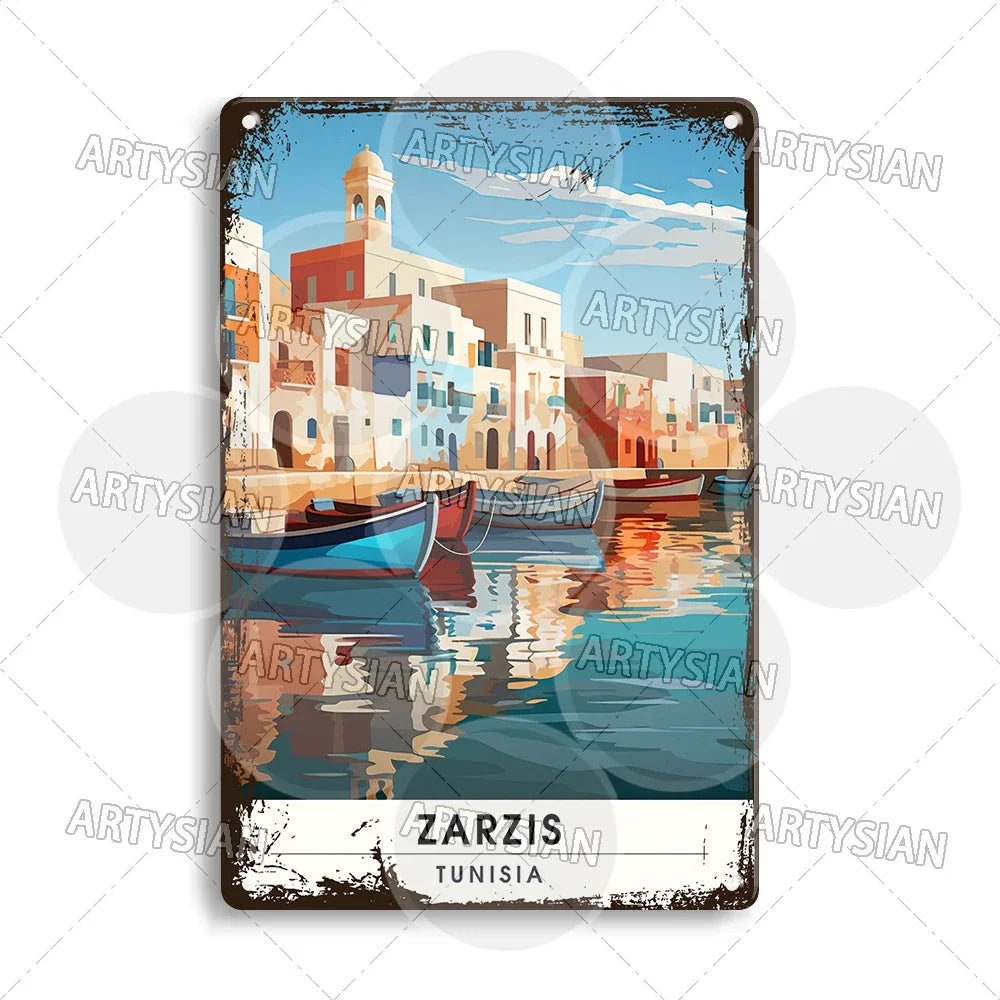 Maghreb Cityscape Metal Sign — North African Travel Wall Décor