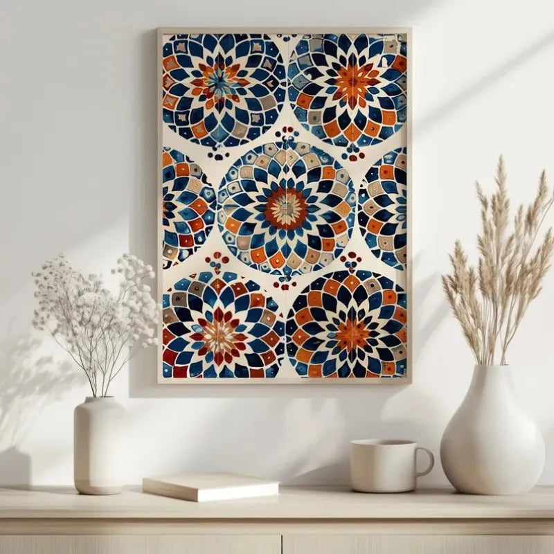 Retro Moroccan Tile Mediterranean Courtyard Orange Tree Mosaic Arch Architecture Canvas Poster Wall Art Pictures Home Decor