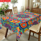 Moroccan Zellige Tile Tablecloth — Vibrant Geometric Floral Table Cover