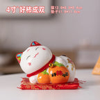 Maneki-Neko Wealth Cat Ornament — Painted Ceramic Lucky Cat