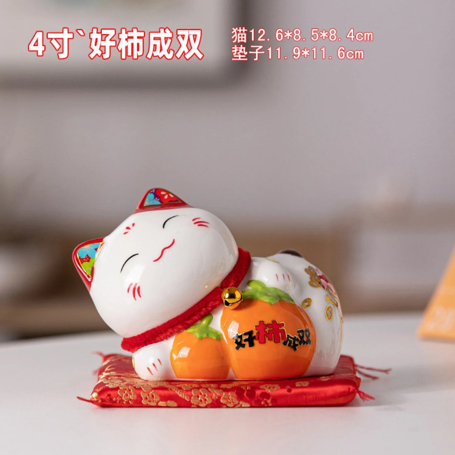 2026 New Year's Wealth Cat Ornament Blessing Message Painted Ceramic Kitten Home Decors Festival Party Gift For Family Friend
