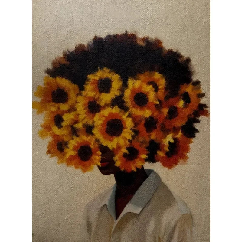 Flower Crown Black Woman Canvas Print — Modern African Wall Art