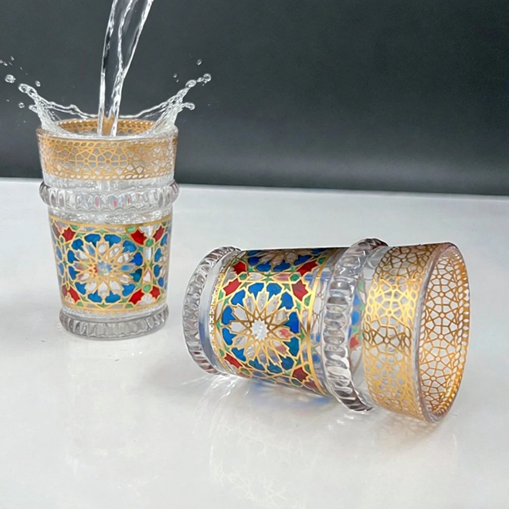 6-piece set, Moroccan colored glass cups, Arabic Restaurant Milk Tea Cup, Thick heat-resistant glass cup, Gift drinking utensils