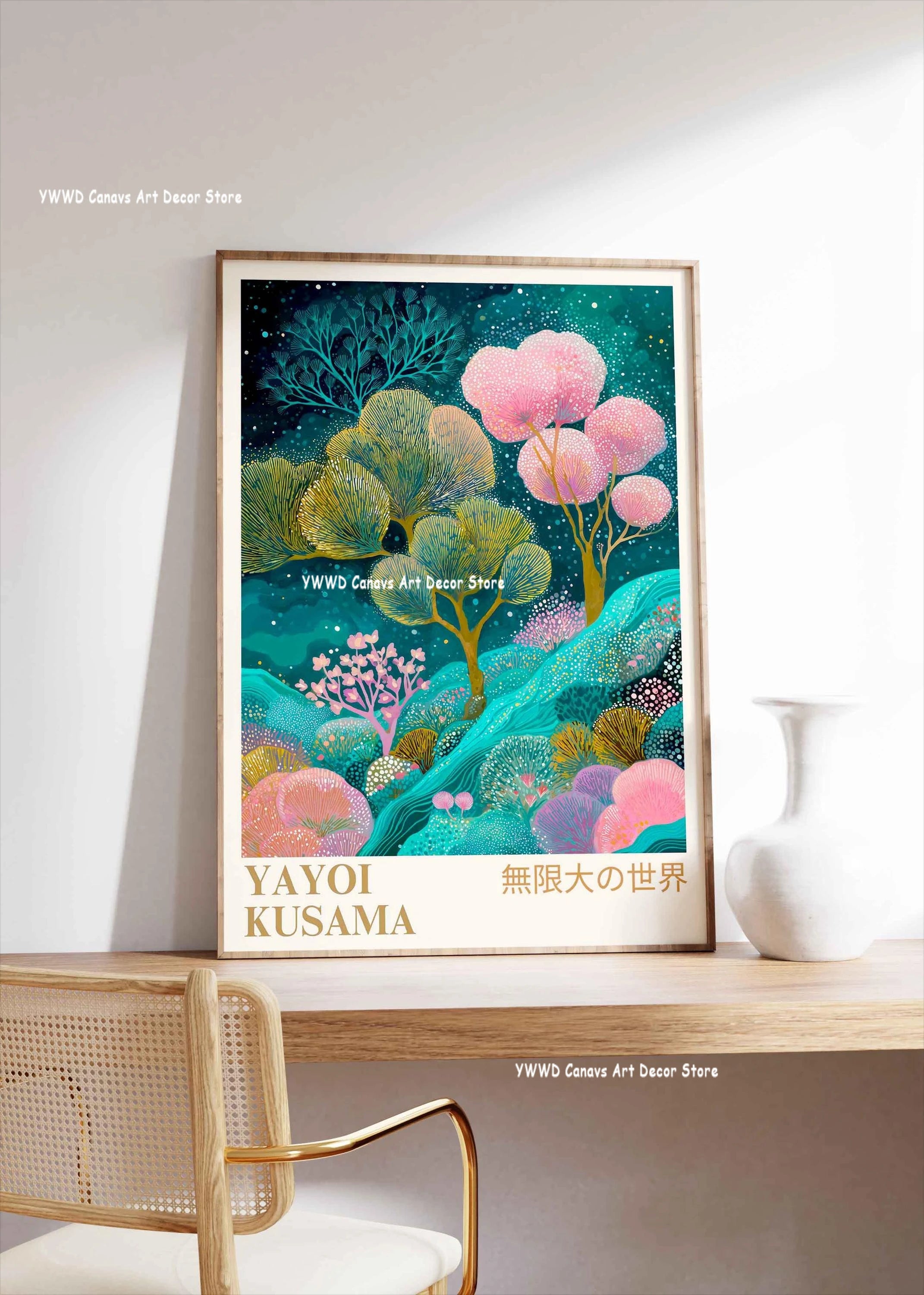 Yayoi Kusama Pink Jellyfish Canvas Poster Japan Mount Fuji Abstract Geometric Wall Art Prints Used in Modern Museum Home Decor