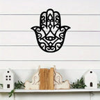 Moroccan Khamsa Cutout Wall Art — Black Metal Hand of Fatima Sign