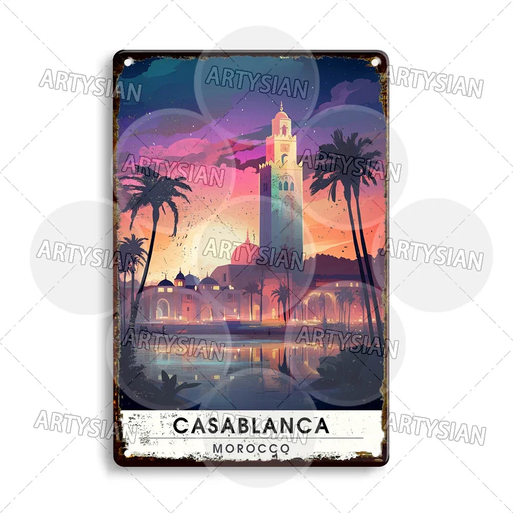 Maghreb Cityscape Metal Sign — North African Travel Wall Décor