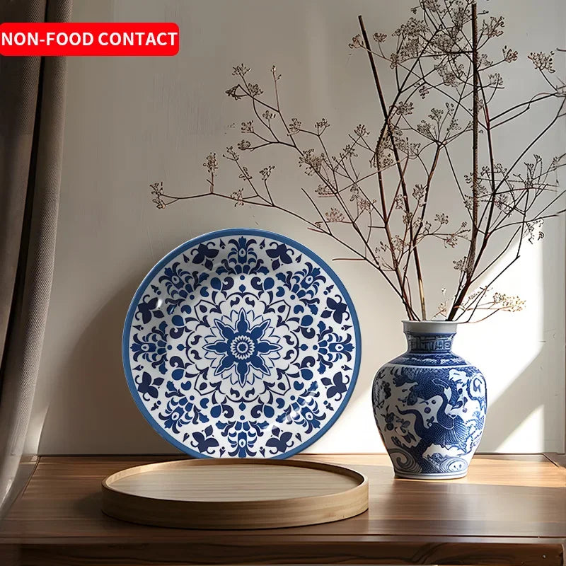 Hand-Painted Navy Blue Ceramic Plate — Moroccan Floral Wall Hanging