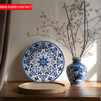 Hand-Painted Navy Blue Ceramic Plate — Moroccan Floral Wall Hanging