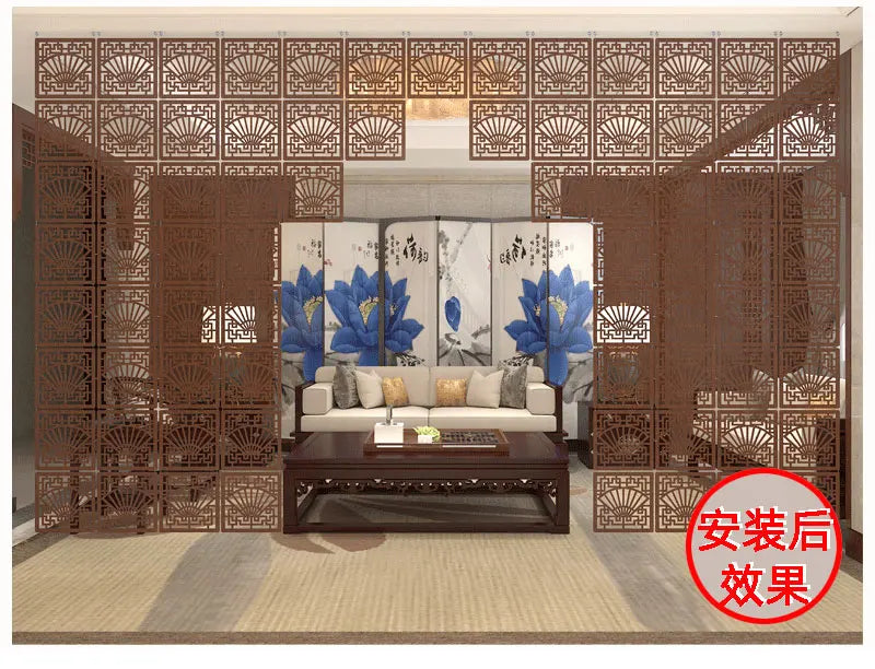 Japanese Wooden Room Divider — Hollow Screen Partition Panels