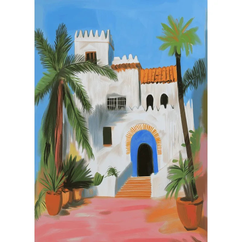 Moroccan Courtyard Mosaic Canvas Print — Mediterranean Arch Wall Art