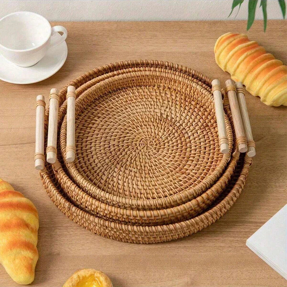Rattan Woven Round Tray — Fruit & Snack Basket