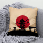 Lucky Cat & Mount Fuji Cushion Cover — Japanese Art Pillow