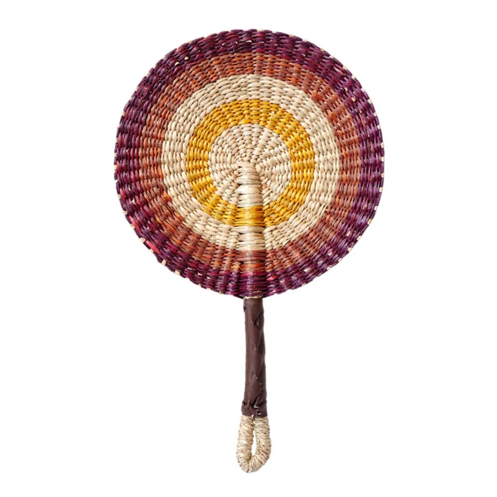 Handwoven Seagrass Fan — Boho Striped Décor