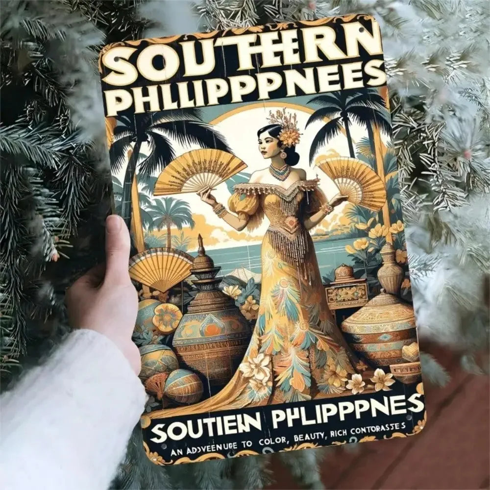 Vintage Philippines Metal Sign Tropical Beach Wall Art Decor