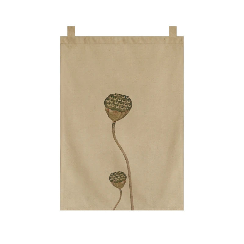 Japanese Tea Room Noren Curtain — Koi Fish & Kanji Calligraphy Panel Set