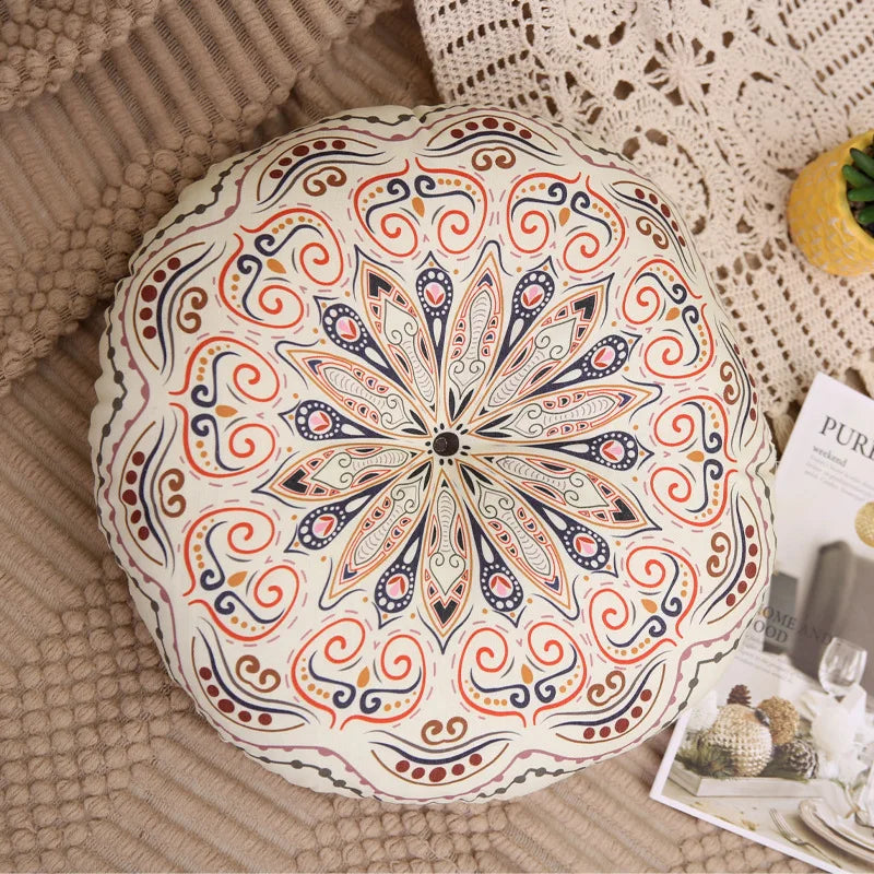 Vintage Ethnic Round Floor Cushion — Bohemian Tatami Seat Mat
