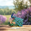 Decorative Acrylic Peacock Figurine — Jeweled Tabletop Ornament