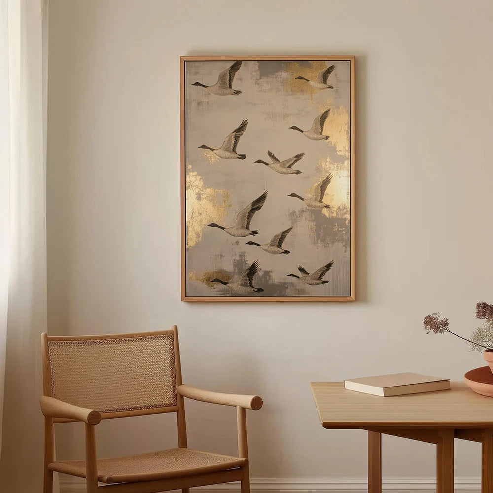 Sage Green Gold Japandi Art Print Flying Birds Wall Art Abstract Sun Art Living Room Decor Japanese Wall Art Bedroom Decor Gift