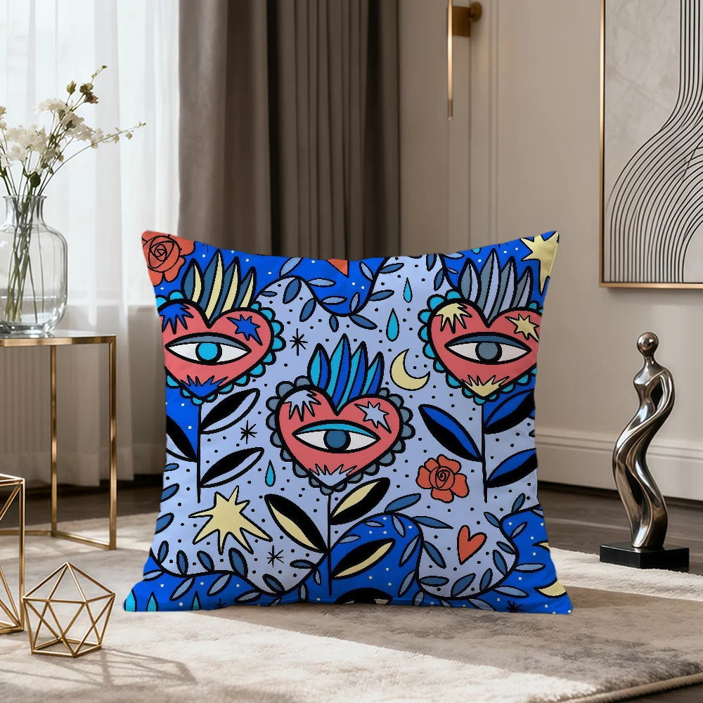 Milagro Sacred Heart Pillow Cover — Mexican Folk Art Cushion Cover