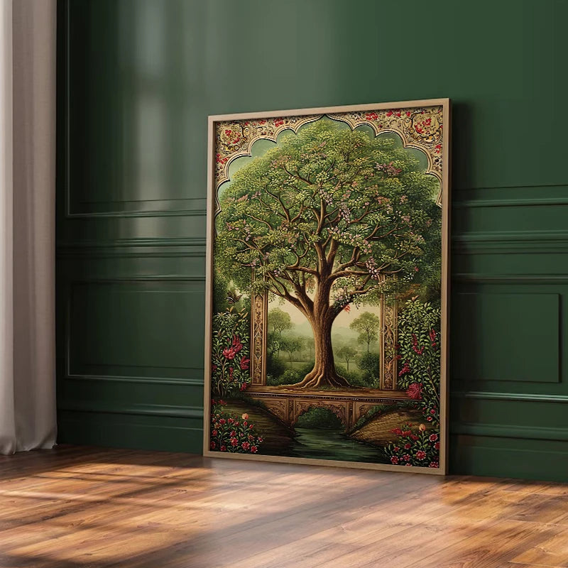Royal Peacock & Elephant Canvas Print — Indian Wall Art