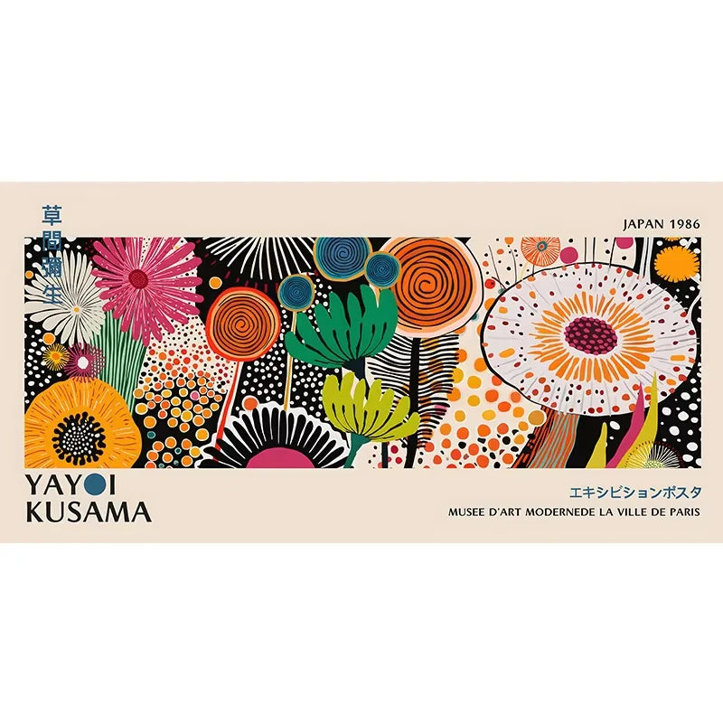 Large Yayoi Kusama Japanese Abstract Canvas Poster, Unframed Panoramic Modern Prints for Living Room and Bedroom Home Decortions