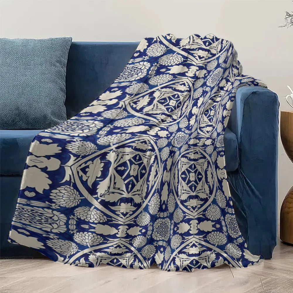 Moroccan Tile Medallion Throw Blanket — Geometric Print Plush Sofa & Bed Throw