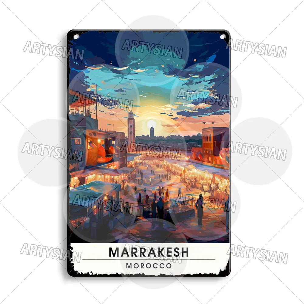 Maghreb Cityscape Metal Sign — North African Travel Wall Décor