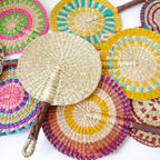 Handwoven Seagrass Fan — Boho Striped Décor