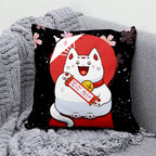 Lucky Cat & Mount Fuji Cushion Cover — Japanese Art Pillow