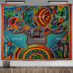Huichol-Inspired Mexican Yarn Art Tapestry Wall Hanging – Vibrant Mandala Home Decor