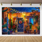 Mexican Fiesta Photo Backdrop — Cinco de Mayo Cactus & Guitar Party Banner