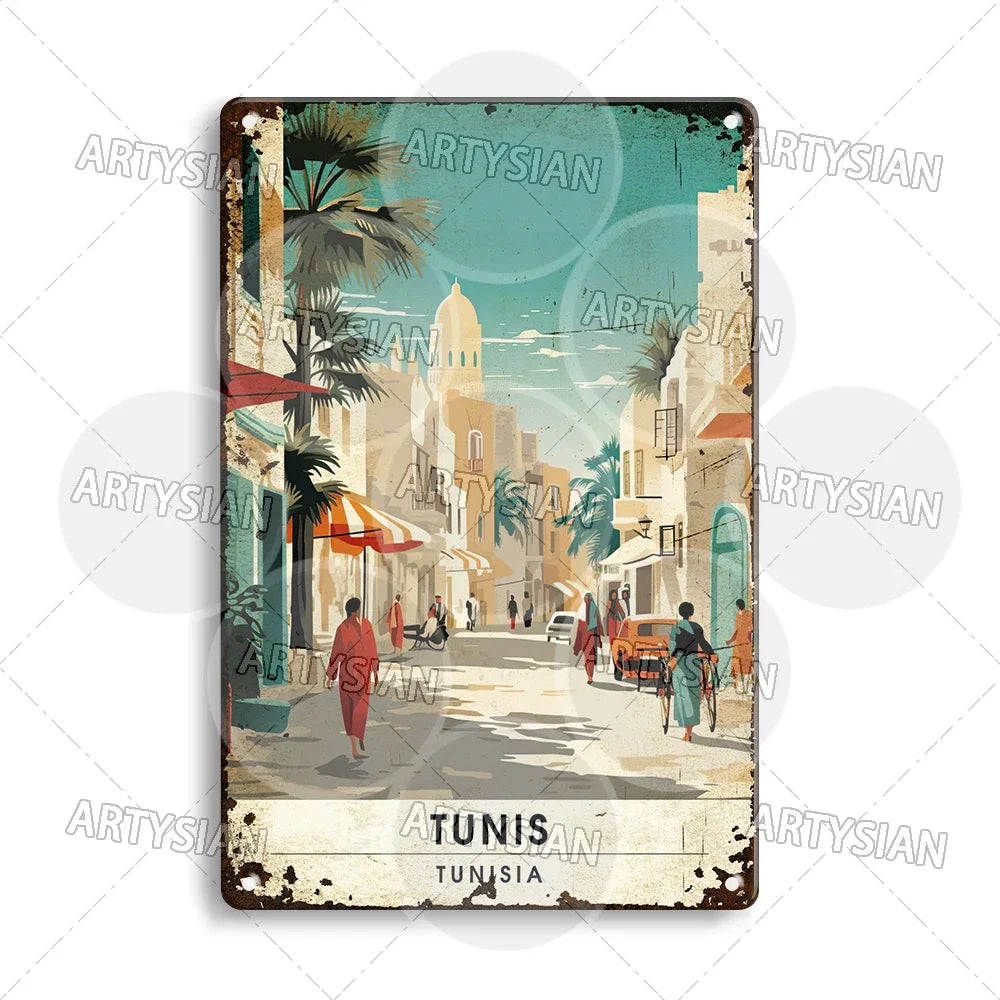 Maghreb Cityscape Metal Sign — North African Travel Wall Décor