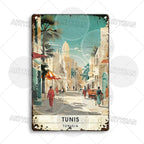 Maghreb Cityscape Metal Sign — North African Travel Wall Décor