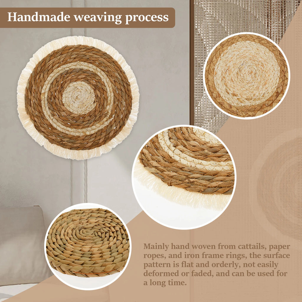 Boho Woven Wall Basket Set — 7-Piece Seagrass & Rattan