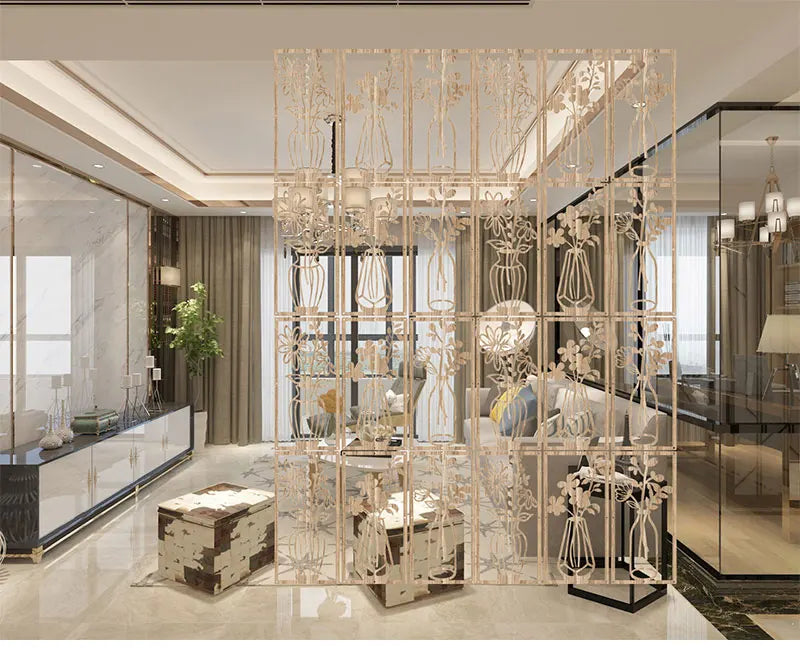 Japanese Wooden Room Divider — Hollow Screen Partition Panels