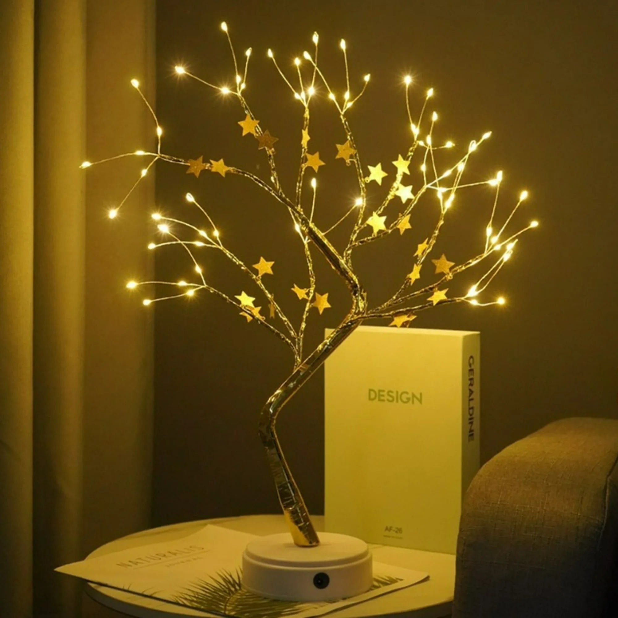 Golden Leaf and Cherry Blossom Table Tree Night Light Touch Switch USB/Battery Powered Artificial Bonsai for Home Decoration
