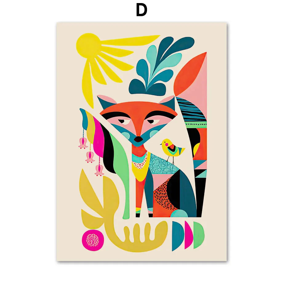 Abstract Wildlife Canvas Print — Geometric Animal Wall Art