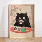 Japanese Ukiyo-e Style Funny Black Cat Bathroom Poster Print Canvas Painting Wall Art Picture for Kitchen Bathroom Home Decor