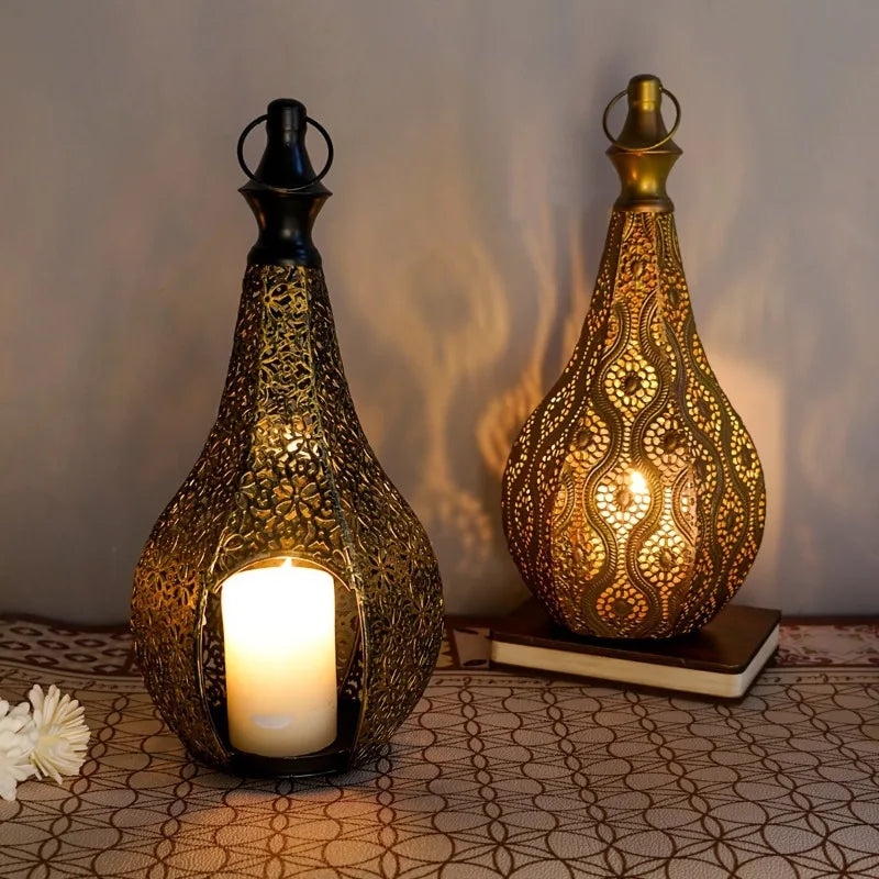 Moroccan Iron Lantern — Hand-Pierced Hanging Candle Holder