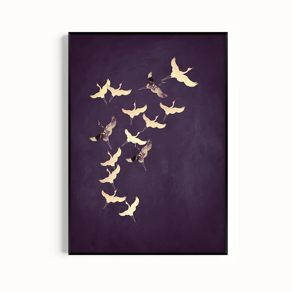 Japandi Flying Birds Wall Art — Sage Green & Gold Print
