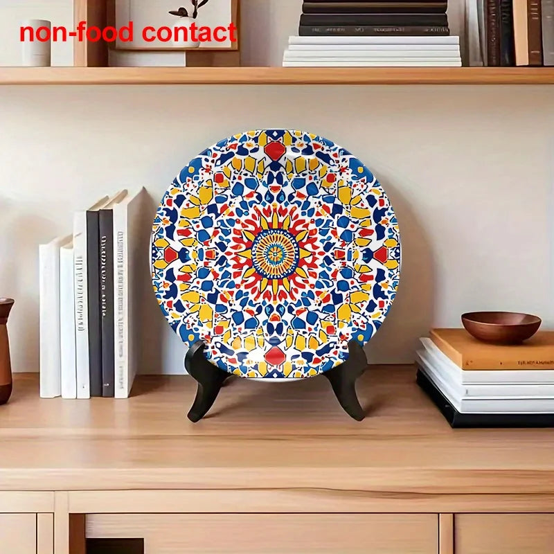 Moroccan Mandala Geometric Ceramic Decor Plate - Hanging Wall Art， Suitable for families, living rooms, and offices