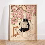 Japanese Ukiyo-e Style Funny Black Cat Bathroom Poster Print Canvas Painting Wall Art Picture for Kitchen Bathroom Home Decor