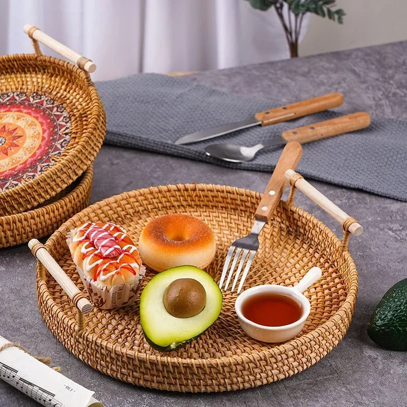 Rattan Woven Round Tray — Fruit & Snack Basket