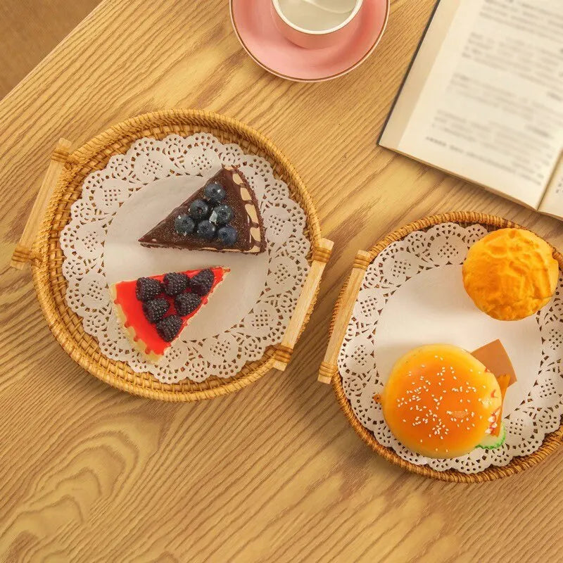 Rattan Woven Round Tray — Handcrafted Fruit & Snack Basket