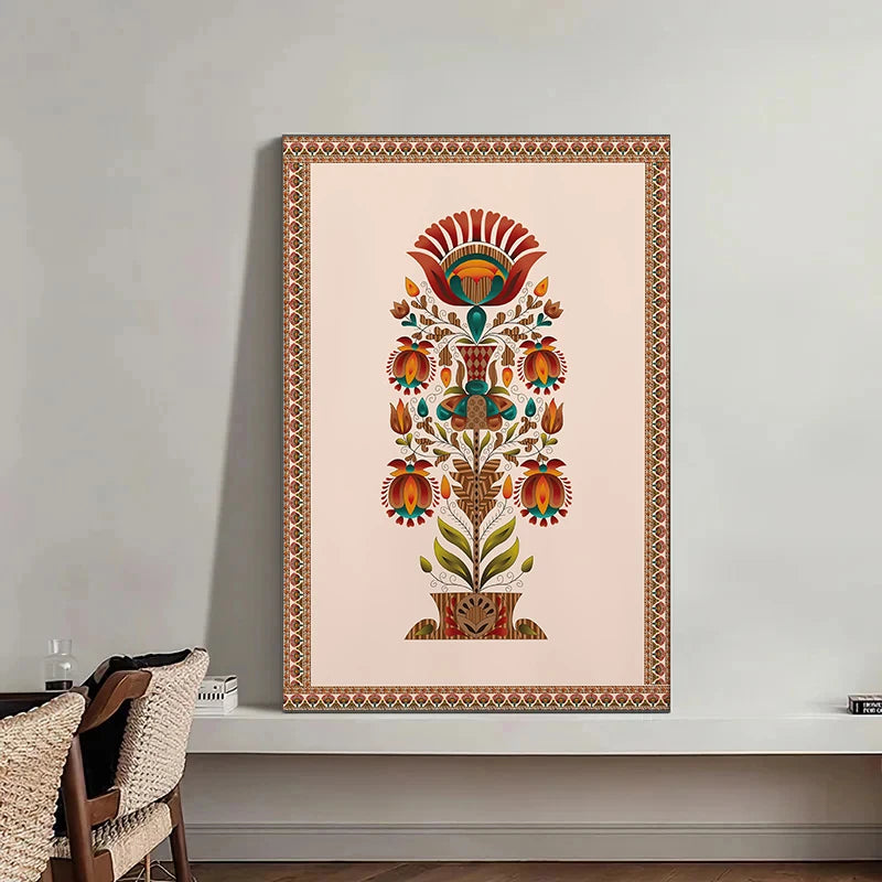 Mughal-Style Floral Botanical Wall Art Print — Indian Home Décor