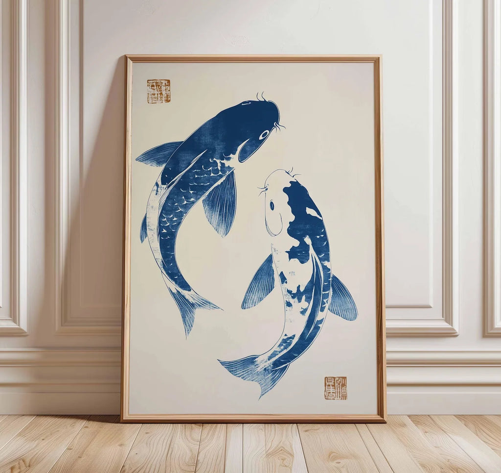 Koi Fish Zen Canvas Print — Minimalist Japandi Wall Art