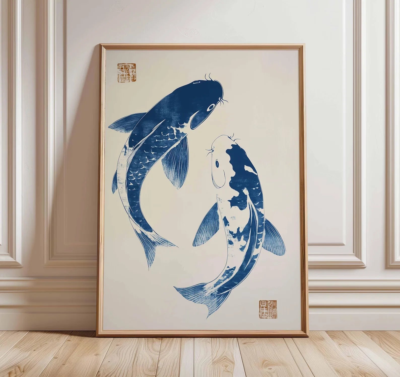 1pc Japanese Koi Fish Poster, Minimalist Asian Wall Art, Unframed Japandi Zen Water Canvas Painting for Living Room Decortion