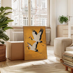 Japandi Flying Birds Wall Art — Sage Green & Gold Print