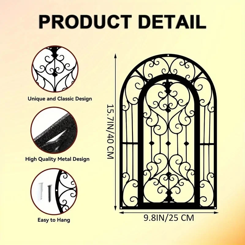 1Pc Craft decorations Vintage Arch Iris Metal Wall Sculpture - Indoor/Outdoor Decor for Front Door, Window Ledge, Patio Fence