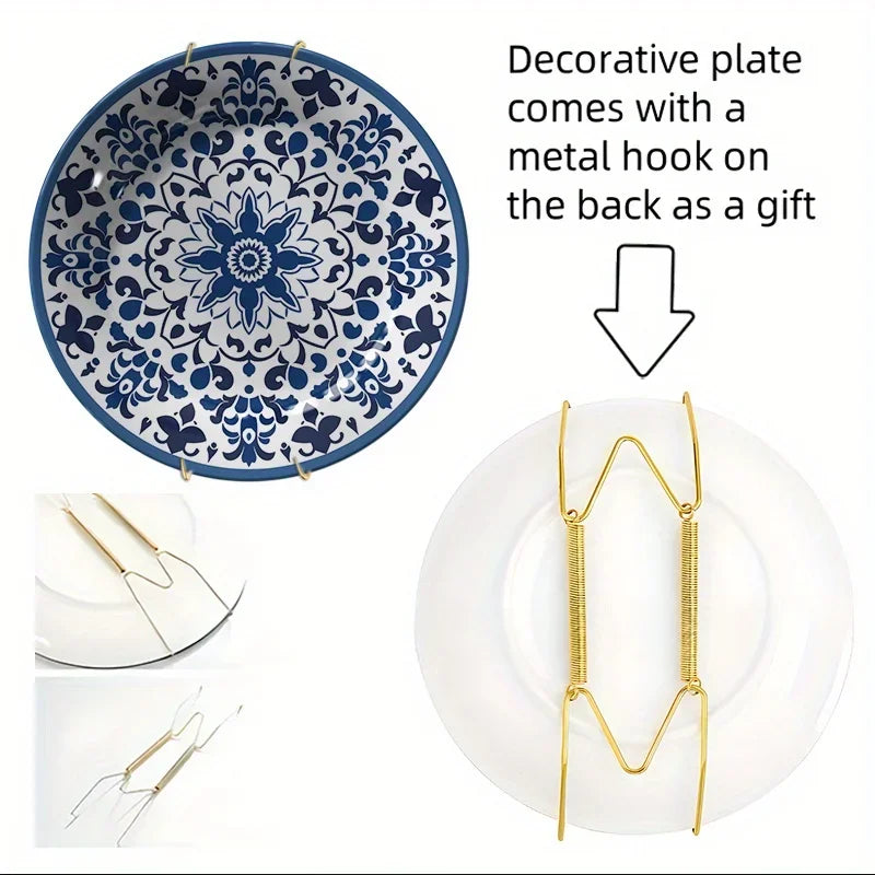 1pc Hand-Painted Navy Blue Floral Ceramic Plate - Elegant Floral wall Hanging Dish or Table Decor, Non-Food Contact Decoration